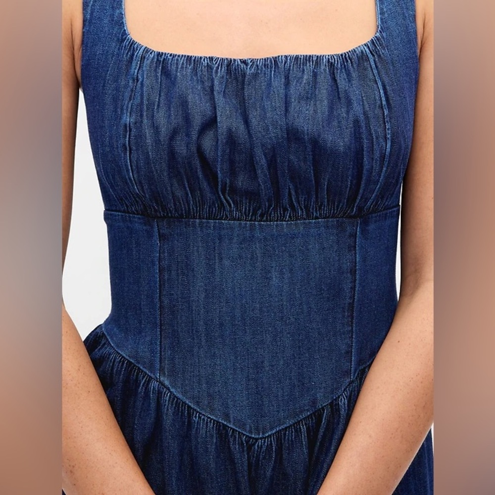 Gap Denim Drop-Waist Corset Midi Dress XSP blue denim dresss